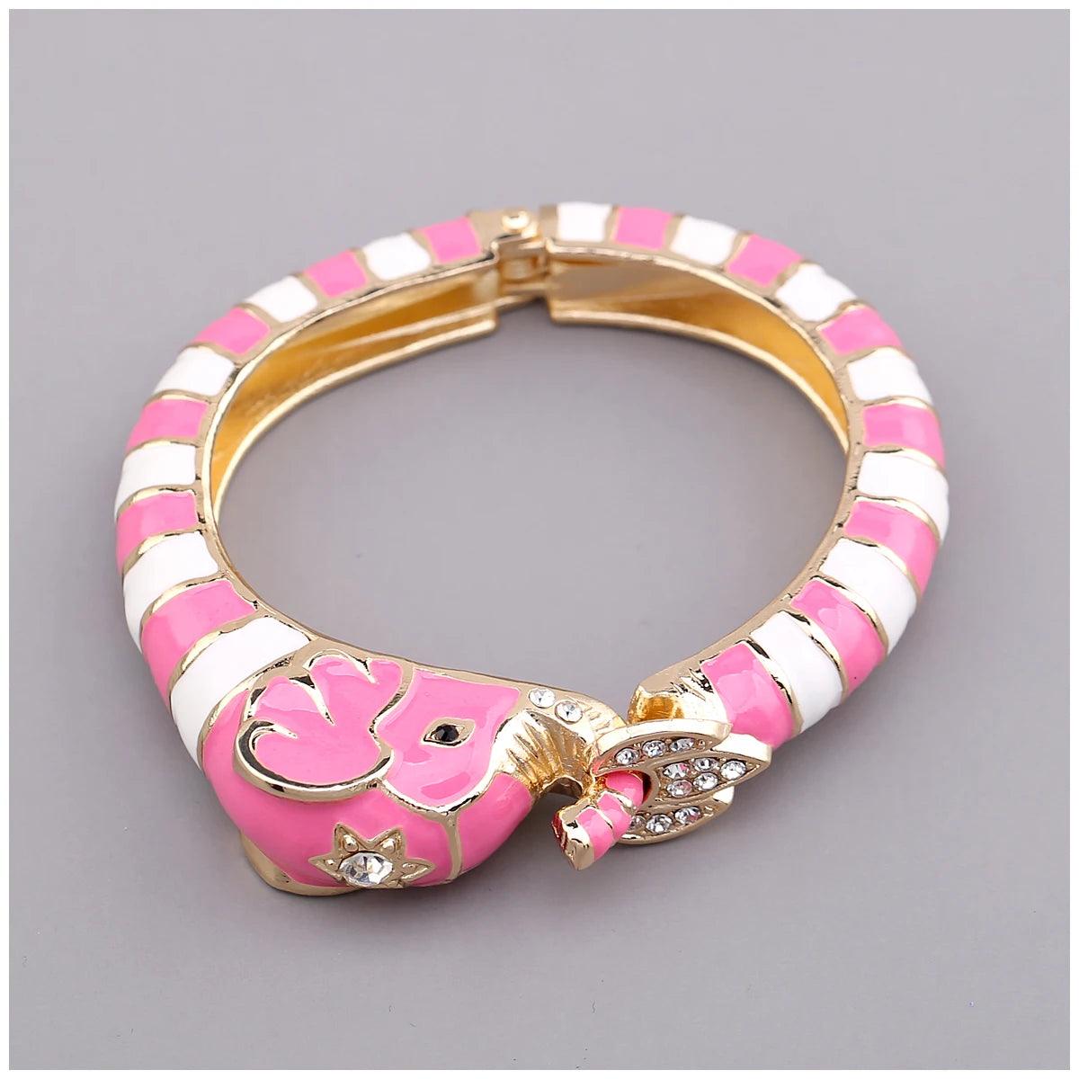 New Animal Style Elephant Inlaid Rhinestone 8 Colors Enamel Statement Bangle Bracelets for Women - Party Jewellery - The Jewellery Supermarket
