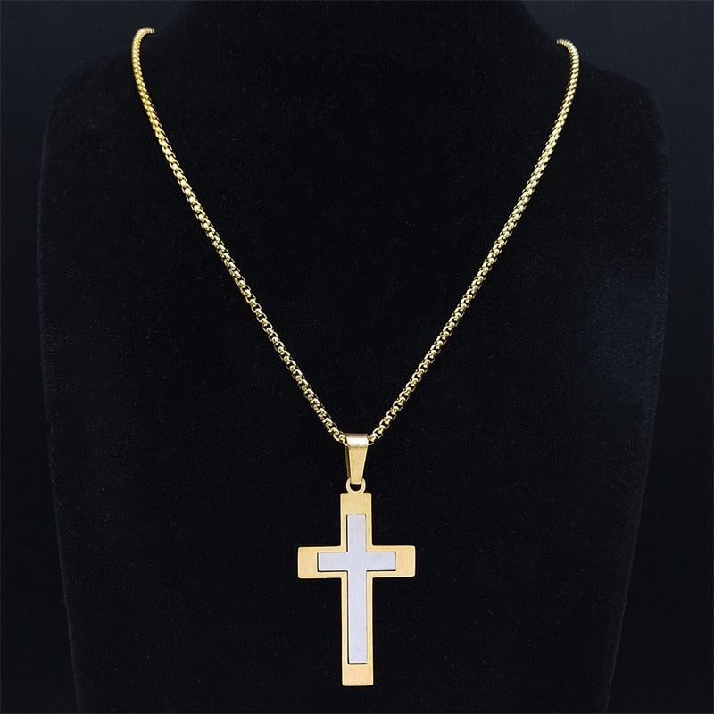 Catholic Cross Stainless Steel Jesus Christ Amulet Necklace - Gold Colour Chain Christian Necklaces Jewellery - The Jewellery Supermarket
