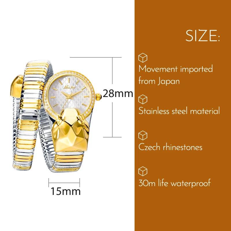 High Quality Top Brand Golden Colour Snakes Shape Ladies Watch Jewellery - Casual Fashion Dress Women's Watches