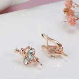 Latest Fashion Elegant Trendy Jewellery 14K Rose Gold Filled Oval Blue AAA Zircon Diamonds Dancing Women Earrings