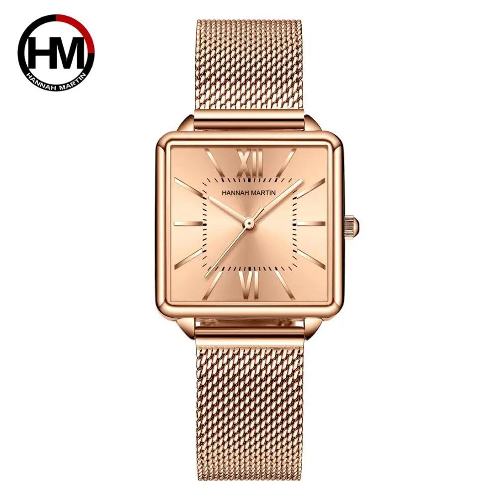 Elegant Green Dial Roman Square Ladies Rose Gold Plated Case Watches Quartz Stainless Steel Fashion Wristwatches