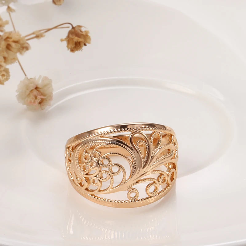 Trendy Unusual Fashion Filled Rose Gold of 14-Karat Purity Unique Hollow Pattern Romantic Ring - Fine Jewellery
