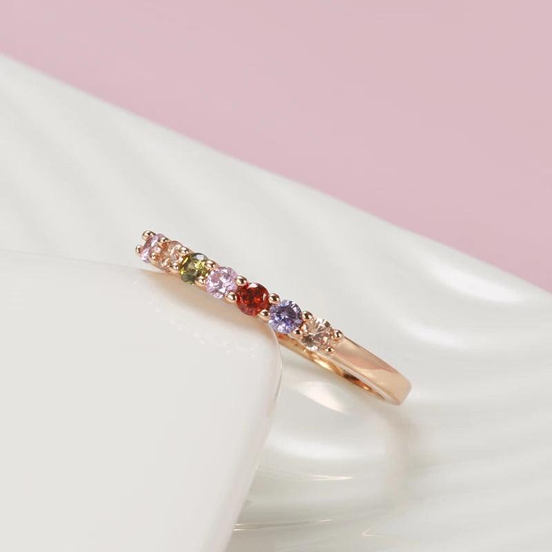 Spanish Style 14K Filled Rose Gold Multiple Stacking AAA Zircon Crysals Rainbow Ring for Women - Fashion Jewellery