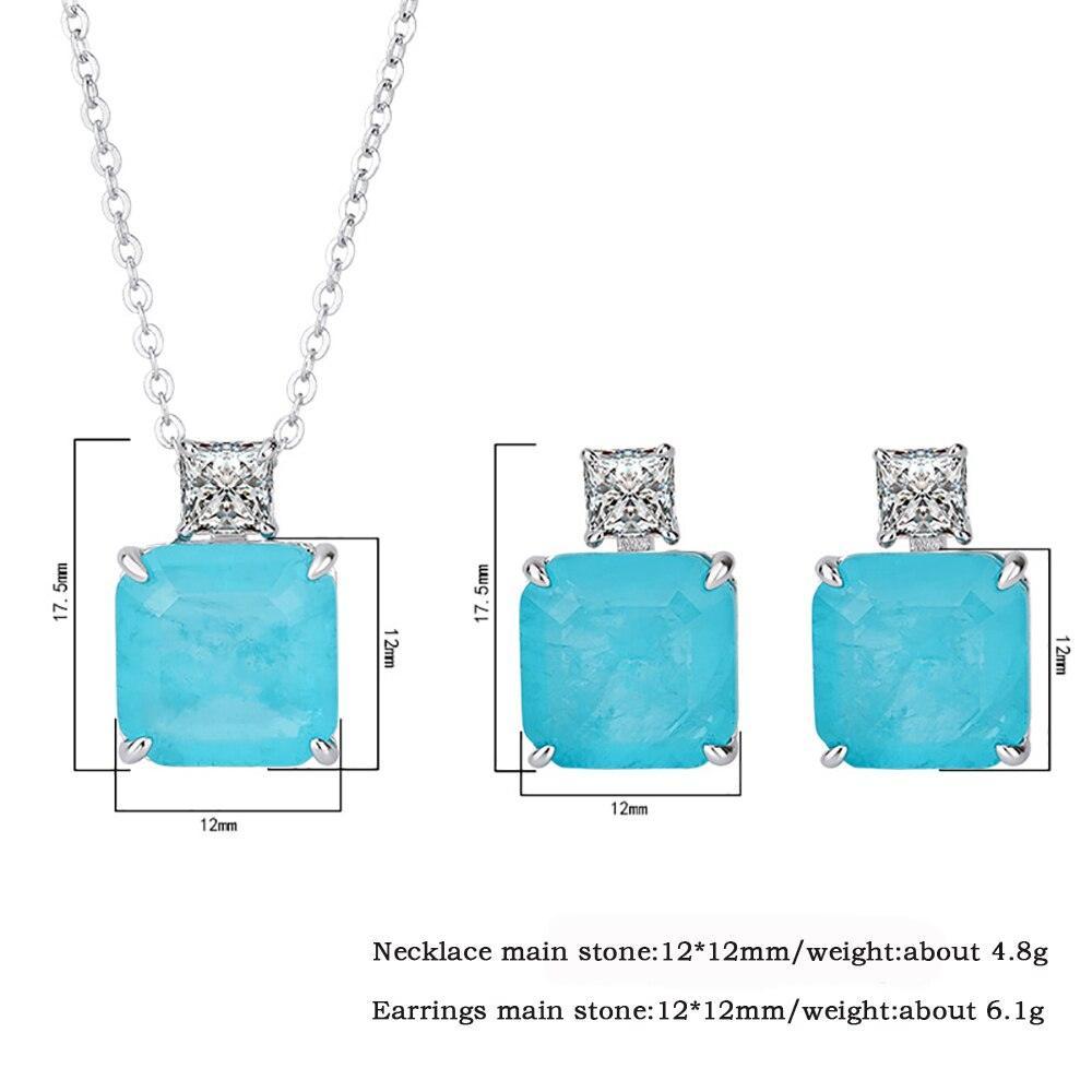 Vintage Sterling Silver Paraiba Tourmaline Necklace Pendant Earrings - Charming Fashion Fine Jewellery Sets - The Jewellery Supermarket