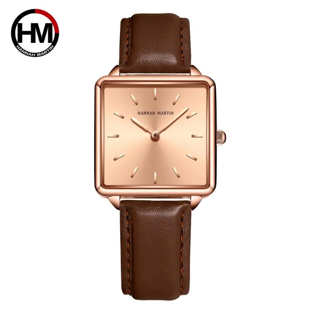 Top Luxury Brand Elegant Ladies Square Dial Wristwatches - Genuine Leather Strap Quartz Movement Design Women Gifts