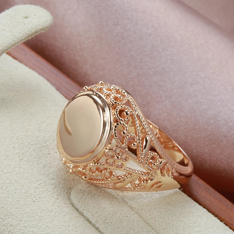 New Design Hollow Flower Rolled Rose Gold of 14-Karat Purity Round Glossy Ring - Ethnic Fine Jewellery