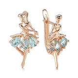 Latest Fashion Elegant Trendy Jewellery 14K Rose Gold Filled Oval Blue AAA Zircon Diamonds Dancing Women Earrings