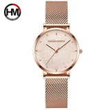 Elegant Flash Stars Design Ladies Watch, Stainless Steel Rose Gold Colour Mesh Casual Quartz Waterproof Wristwatches