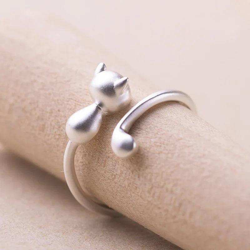 New Cute Lifelike Cat Opening Rings For Women and Girls - Trendy Silver Color Adjustable Jewellery Rings - The Jewellery Supermarket
