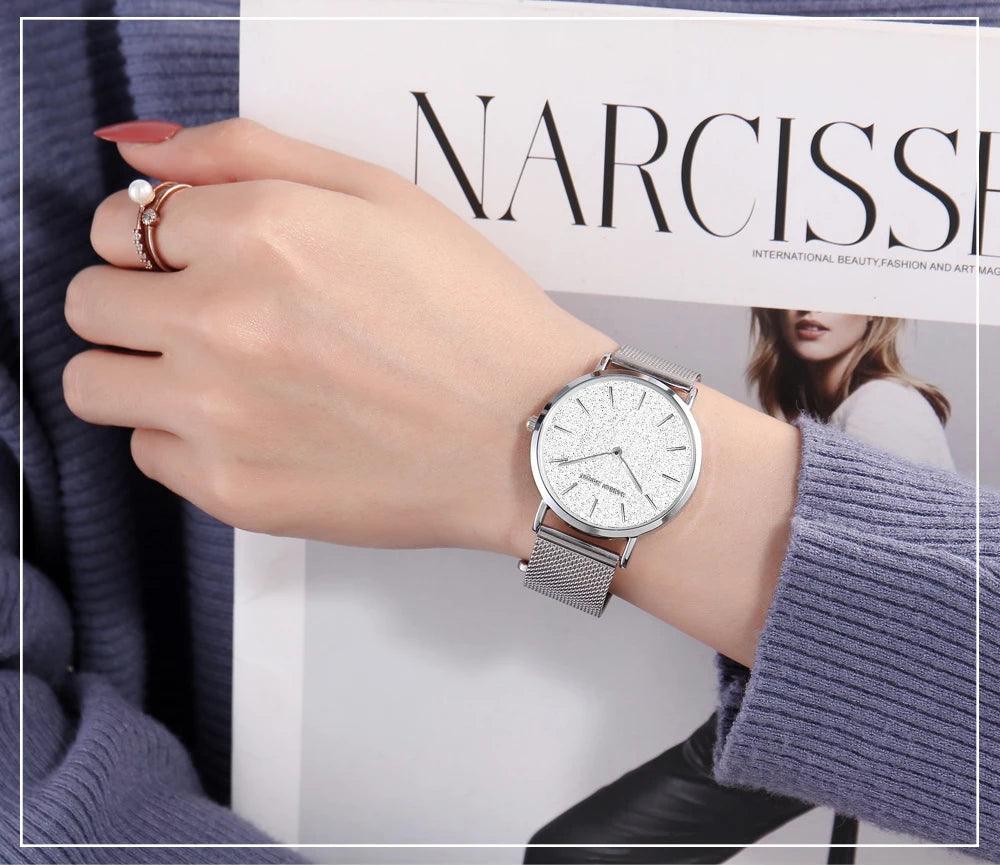 Elegant Sahara Desert Dial Design Top Brand Luxury Quartz Stainless Steel Rose Gold Colour Waterproof Ladies Watches