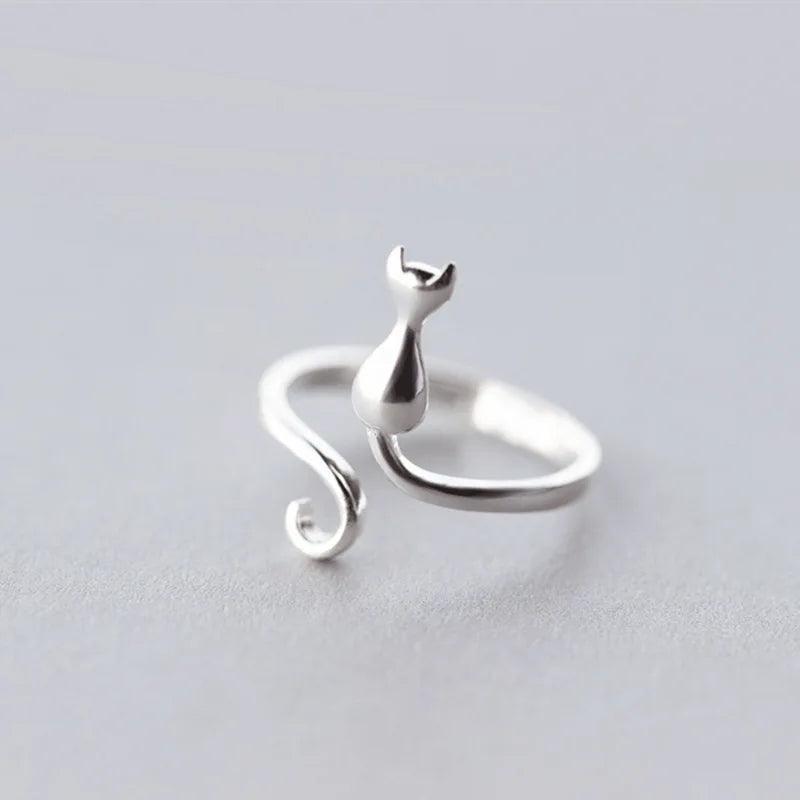 New Cute Lifelike Cat Opening Rings For Women and Girls - Trendy Silver Color Adjustable Jewellery Rings - The Jewellery Supermarket