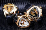 Top Brand Luxury Steampunk Fashion Triangle Golden Skeleton Movement Mysterious Automatic Mechanical Wrist Watches