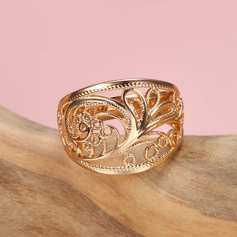 Trendy Unusual Fashion Filled Rose Gold of 14-Karat Purity Unique Hollow Pattern Romantic Ring - Fine Jewellery