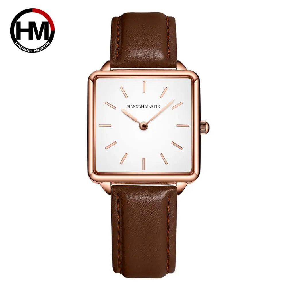 Top Luxury Brand Elegant Ladies Square Dial Wristwatches - Genuine Leather Strap Quartz Movement Design Women Gifts
