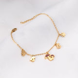 Cute Style Gold Colour Mushroom Flower Pendants Beaded Chains Charm Bracelets - Stainless Steel link Chain - The Jewellery Supermarket