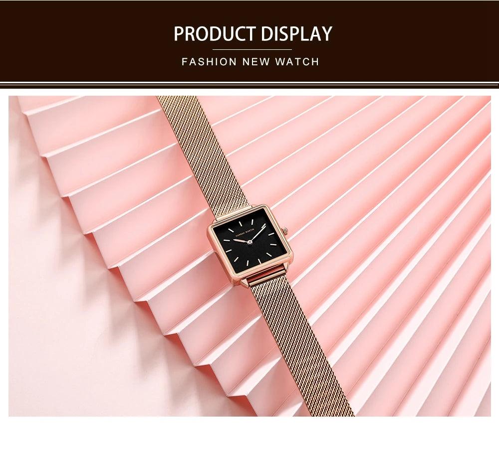 New Arrival Top Brand Elegant Solid Stainless Steel Square Dial Quartz Rose Gold Colour Ladies Watches for Women