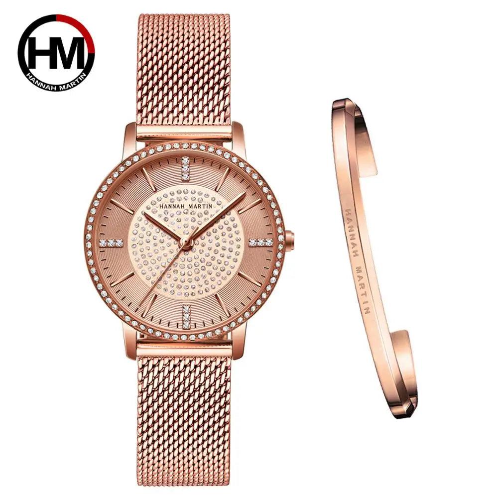 Top Luxury Brand Elegant Diamonds Crystal 1set Bracelet Watch -  Quartz Rhinestones Ladies Fashion Casual Watches