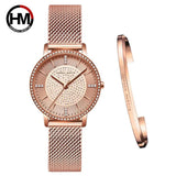 Top Luxury Brand Elegant Diamonds Crystal 1set Bracelet Watch -  Quartz Rhinestones Ladies Fashion Casual Watches