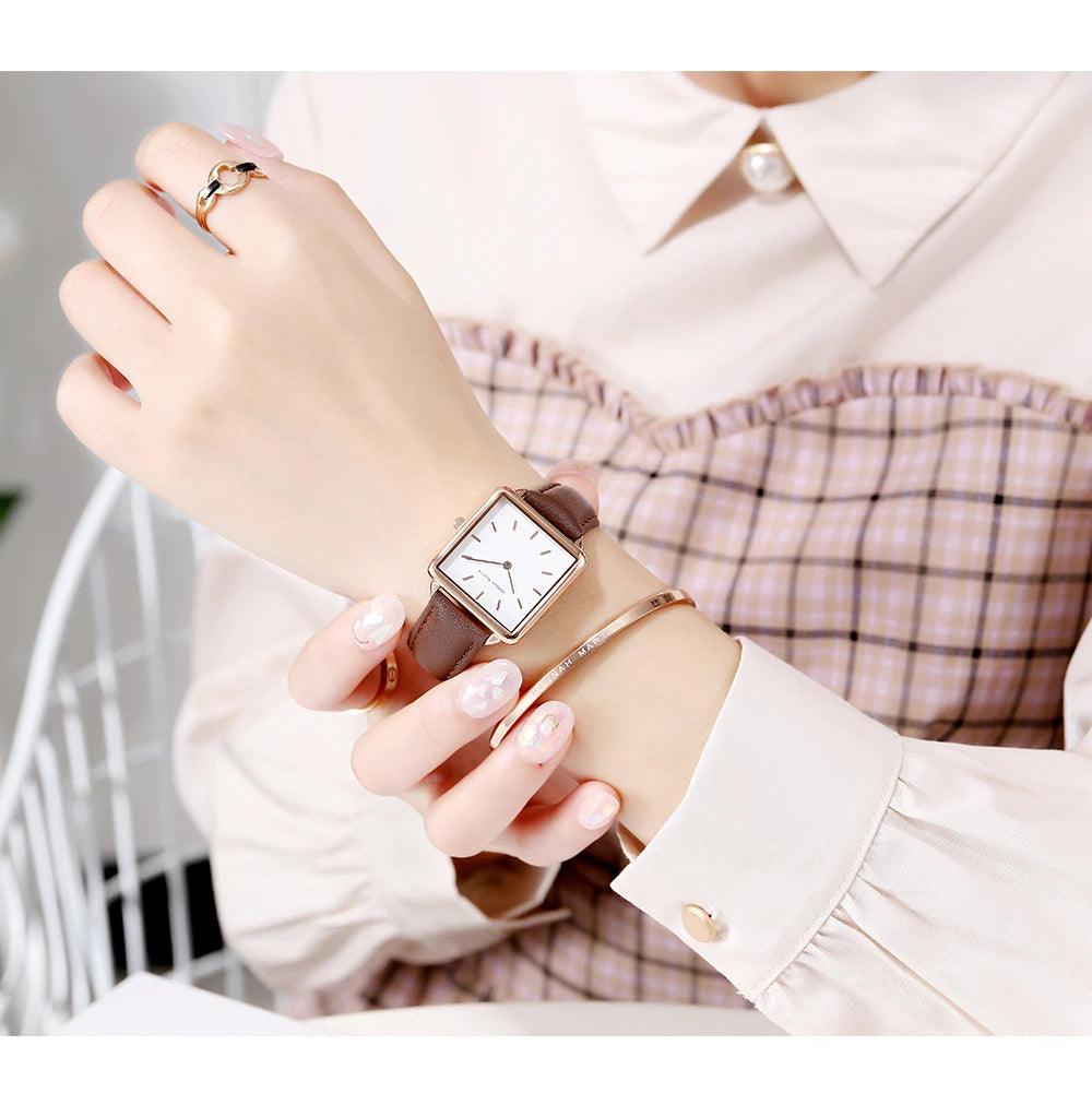 New Arrival Top Brand Elegant Solid Stainless Steel Square Dial Quartz Rose Gold Colour Ladies Watches for Women