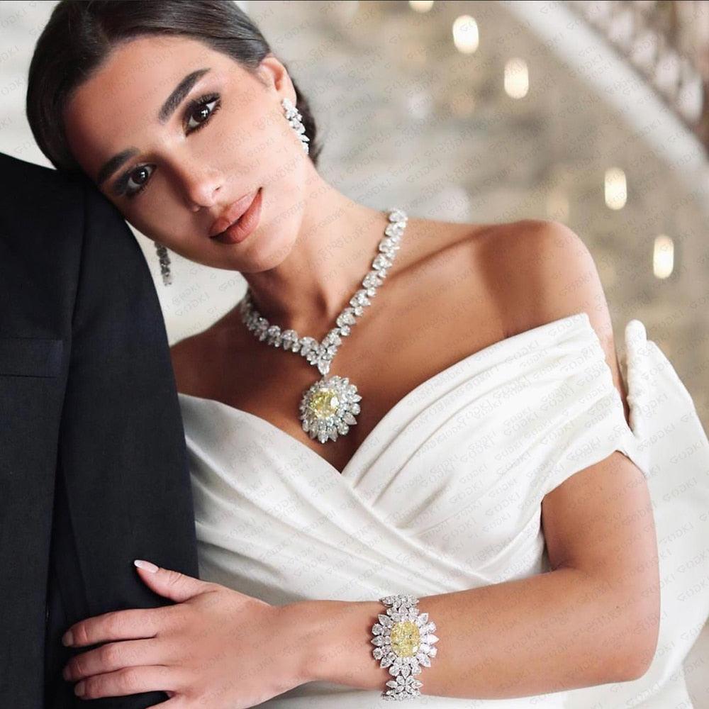 Gorgeous New Trendy Square Yellow High Quality AAA+ CZ 18K Gold/White Gold Plated Jewellery Set For Women - The Jewellery Supermarket