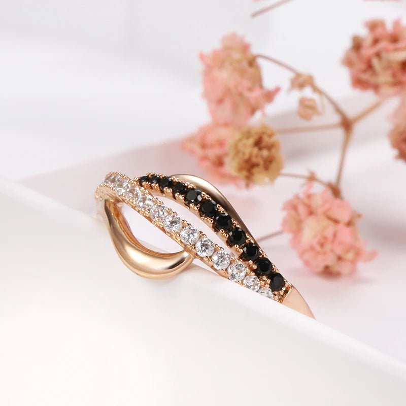 Fashion 14K Filled Rose Gold 2 Rows AAA Black Natural Zircon Diamonds Ring - Luxury Vintage Cross Fine Jewellery