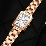 Elegant Female Rose Gold Tone Square Dial Ladies Watches - Fashion Stainless Steel Waterproof Quartz Wristwatches