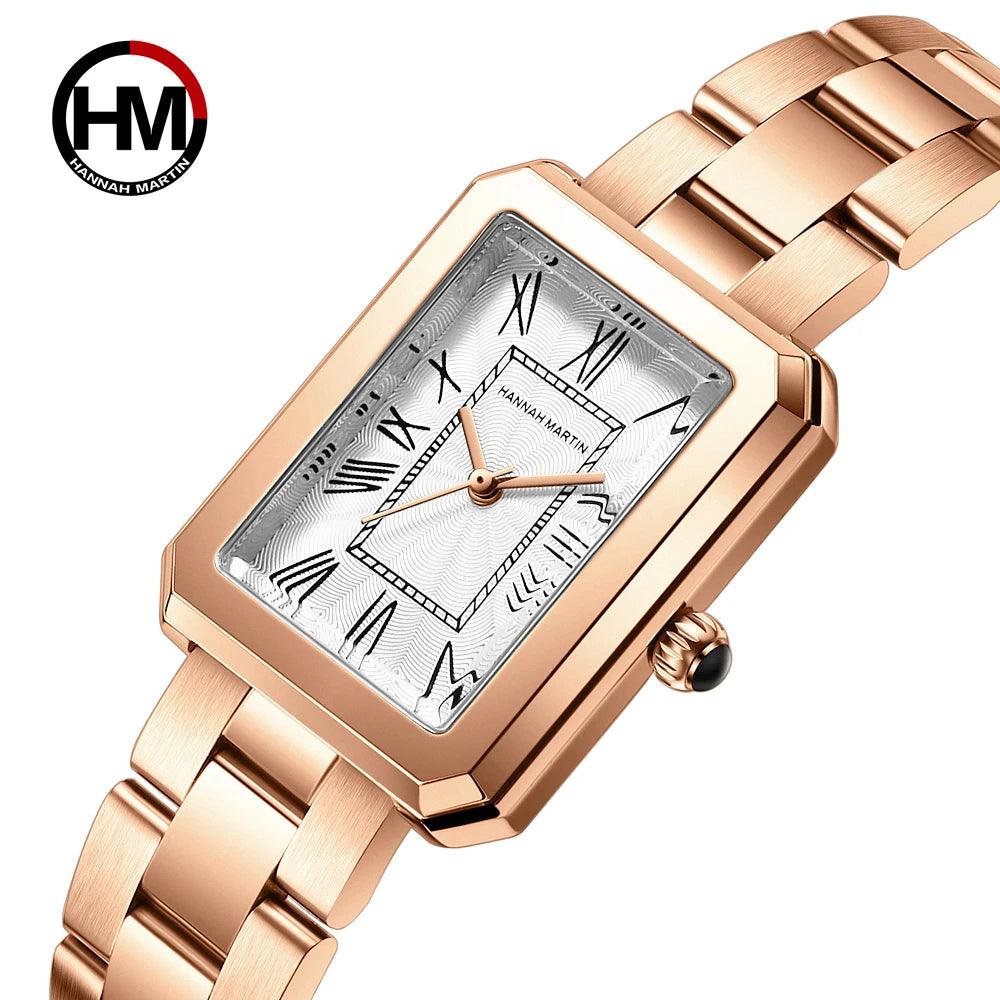 Elegant Female Rose Gold Tone Square Dial Ladies Watches - Fashion Stainless Steel Waterproof Quartz Wristwatches