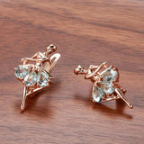 Latest Fashion Elegant Trendy Jewellery 14K Rose Gold Filled Oval Blue AAA Zircon Diamonds Dancing Women Earrings