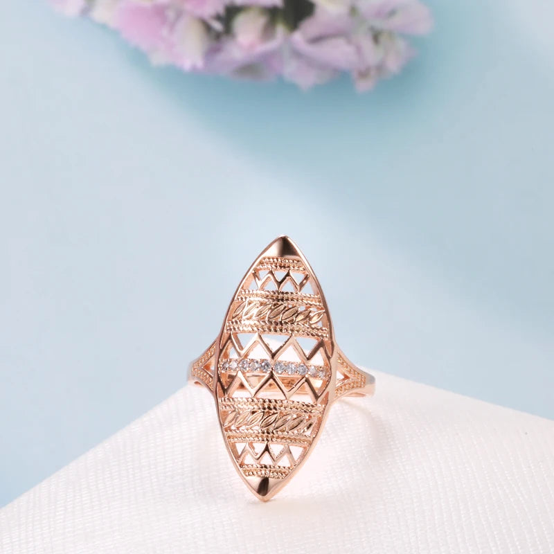 Trendy New Luxury Rolled 14K Rose Gold AAA Zircon Diamonds Ethnic Jewellery Ring - Fine Jewellery
