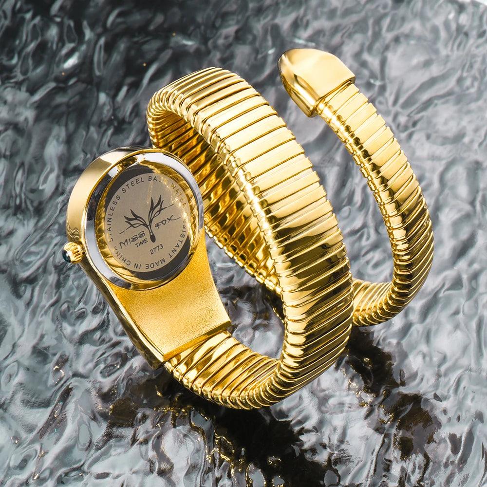 High Quality Top Brand Golden Colour Snakes Shape Ladies Watch Jewellery - Casual Fashion Dress Women's Watches
