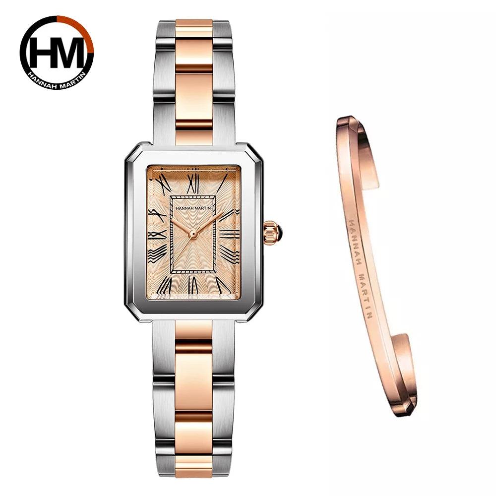 New Elegant  Quartz Women Watch With Bracelet Sets Simple Rose Gold Tone Stainless Steel Band Waterproof Watches