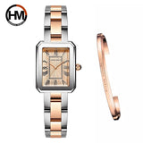 New Elegant  Quartz Women Watch With Bracelet Sets Simple Rose Gold Tone Stainless Steel Band Waterproof Watches