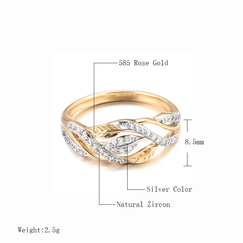 Luxury Vintage Flower Design Rolled 14K Rose Gold AAA Zircon Diamonds Ring - Fashion Daily Fine Jewellery
