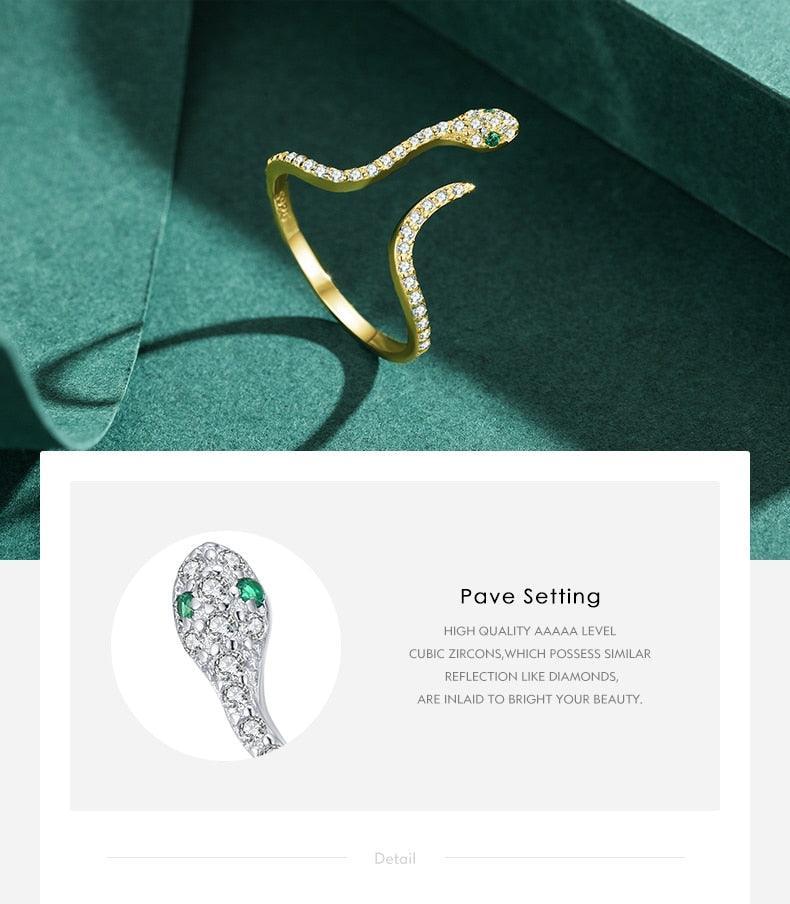 Adjustable Snake Design Silver Trendy Clear AAAA Simulated Diamonds Dazzling Open Size Female Rings Jewellery - The Jewellery Supermarket