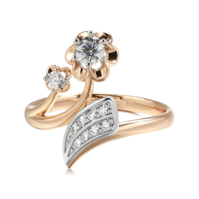 Fine Vintage Design Jewellery Rolled Rose Gold of 14-Karat Purity Micro-wax Inlay AAA Zircon Diamonds Flower Ring