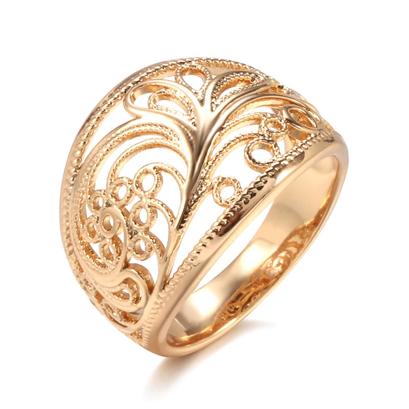 Trendy Unusual Fashion Filled Rose Gold of 14-Karat Purity Unique Hollow Pattern Romantic Ring - Fine Jewellery