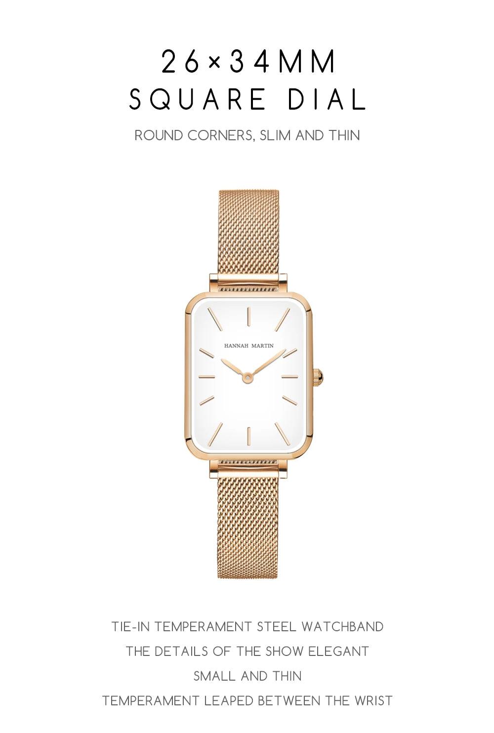 Super Elegant Rectangle Ultrathin Nordic Style Quartz Movement Fashion Stainless Steel Mesh Bracelet Ladies Watches