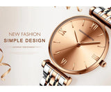 Simple Elegant Round Dial Fashion Stainless Steel Ladies Watches Rose Gold Colour Quartz Wristwatches with Bracelets