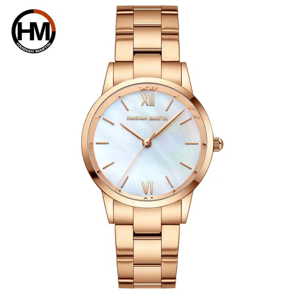 Top Brand Elegant Style Gold Stainless Steel Green Stone Dial Quartz Shell Pearl Oyster Waterproof Ladies Watches
