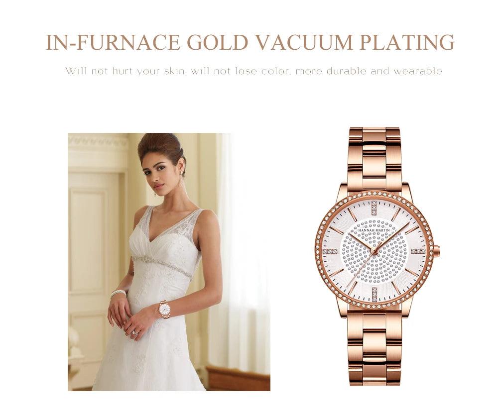 Top Luxury Brand Elegant Diamonds Crystal 1set Bracelet Watch -  Quartz Rhinestones Ladies Fashion Casual Watches