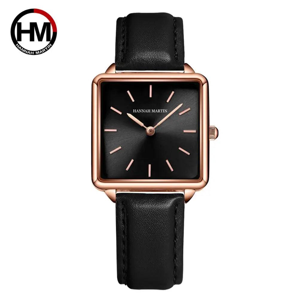 Top Luxury Brand Elegant Ladies Square Dial Wristwatches - Genuine Leather Strap Quartz Movement Design Women Gifts