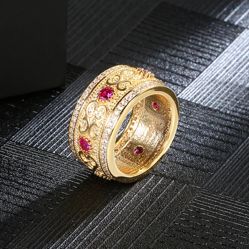 Fashion Luxury Double Row Micro-wax Inlay Filled 14K Rose Gold AAA Zircon Diamonds Rings - Wedding Party Jewellery