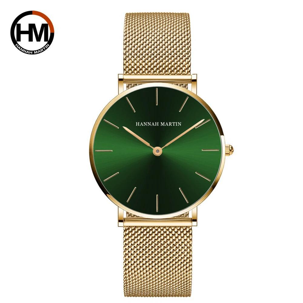 Elegant New Style Japan Quartz Movement Top Brand Stainless Steel Mesh Band Gold Colour Ladie's Waterproof Watches