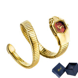 Hot Fashion Stainless Steel Bangle Snake Shape Zircon Diamond Ladies Watches - Quartz Silver Colour Wristwatches