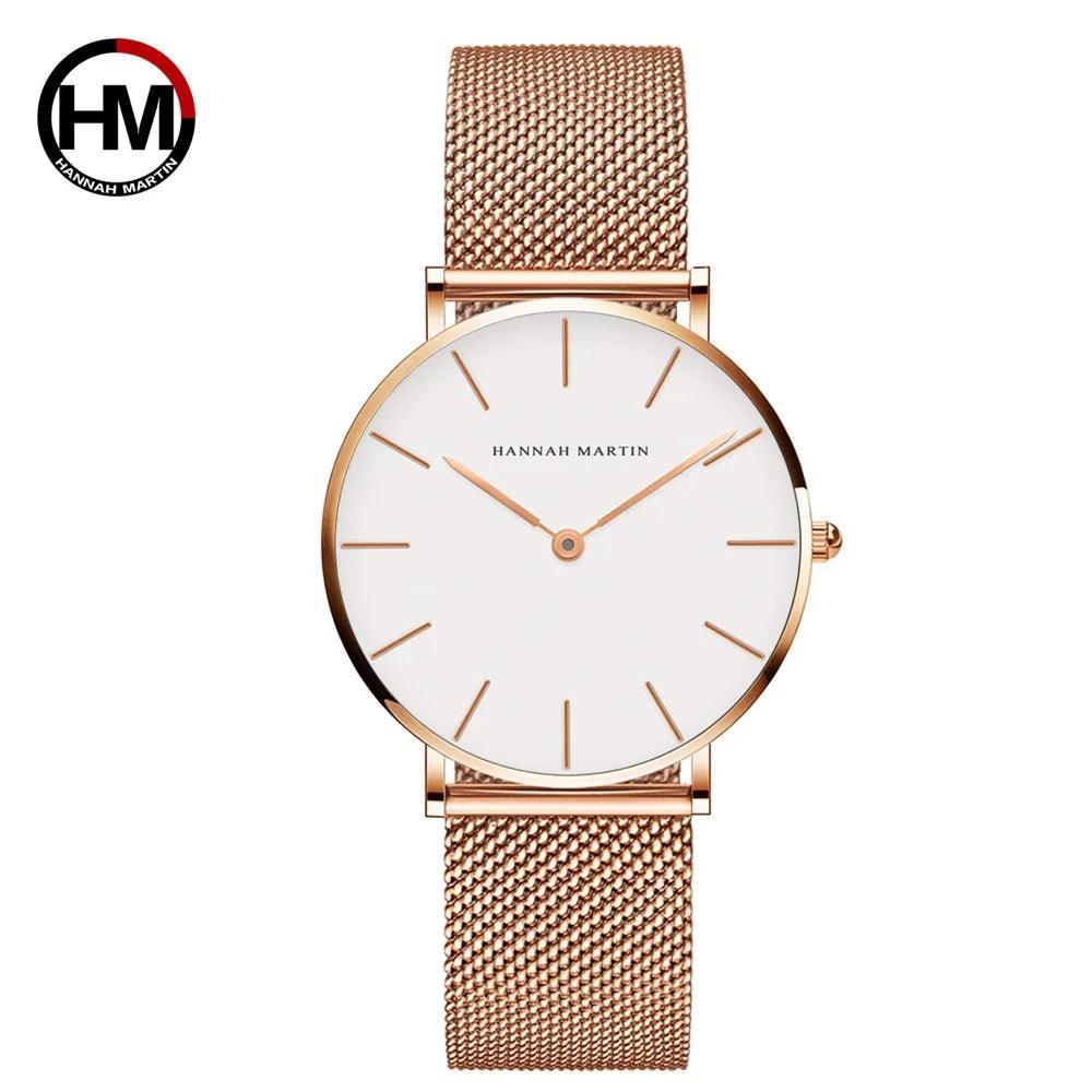 Elegant Top Luxury Brand Rose Gold Colour New Quartz Movement Ladies Wristwatches Stainless Steel Mesh Women Watches