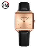 Top Luxury Brand Elegant Ladies Square Dial Wristwatches - Genuine Leather Strap Quartz Movement Design Women Gifts