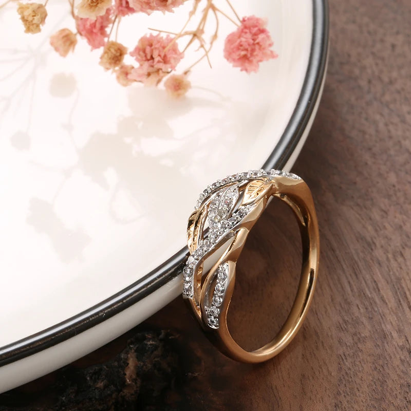 Luxury Vintage Flower Design Rolled 14K Rose Gold AAA Zircon Diamonds Ring - Fashion Daily Fine Jewellery