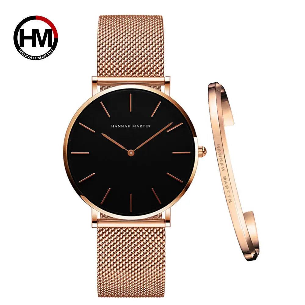 New Arrival Simple Elegant Rose Gold Women Bracelet Watches Set Quartz Movement Stainless Steel Mesh Watches