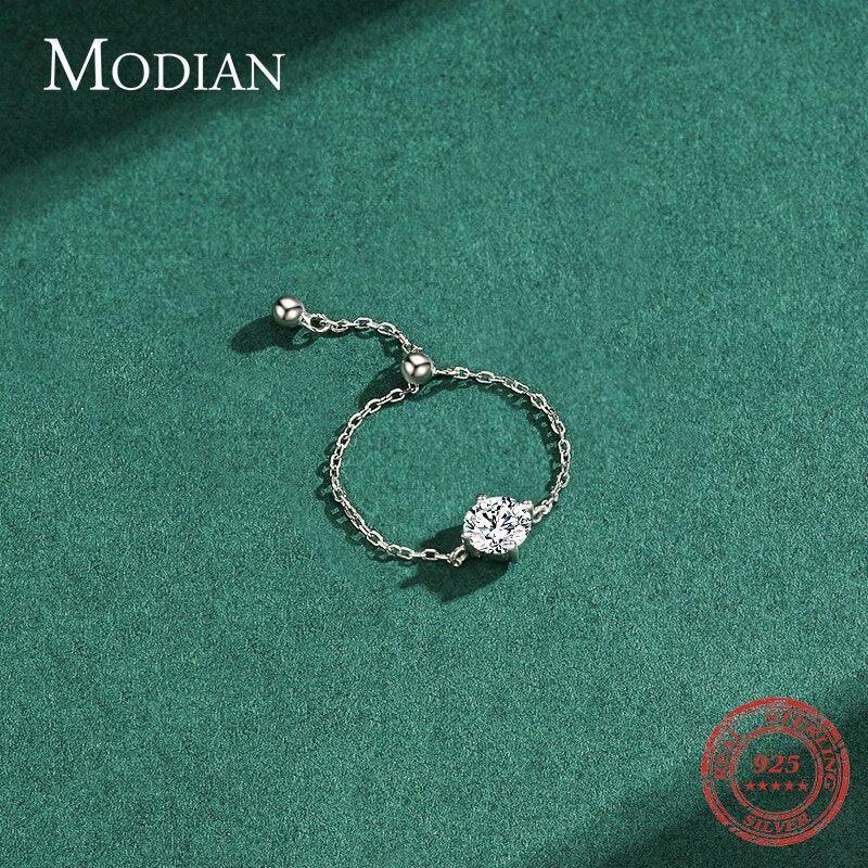 Adjustable Chain Link Female Rings Silver Ten Hearts Sparkling AAAA Simulated Diamonds Rings - Fine Jewellery - The Jewellery Supermarket