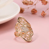 Fine Hollow Crystal Flower White AAA Zircon Diamonds 14K Filled Rose Gold Big Ring - Ethnic Vintage Jewelry